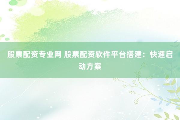 股票配资专业网 股票配资软件平台搭建：快速启动方案