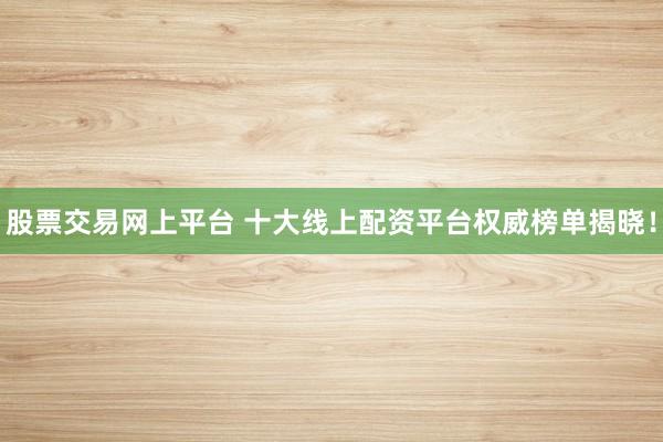 股票交易网上平台 十大线上配资平台权威榜单揭晓！